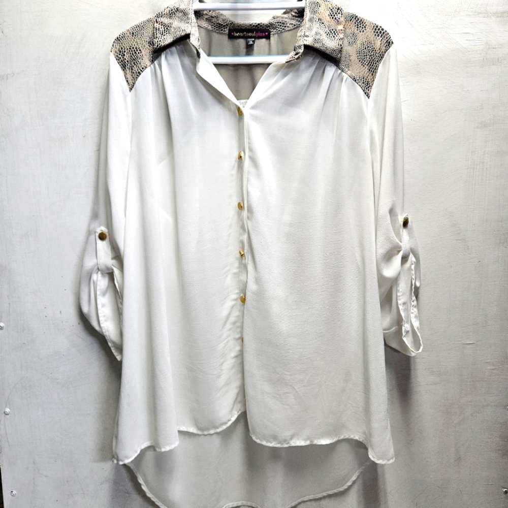 HeartSoul Plus sheer loose fit close w/ shiny animal print back/shoulders ~ 1X